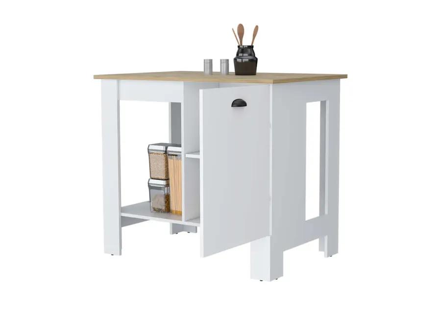 Vancouver 1-Door Kitchen Island With Open Shelf White And Macadamia