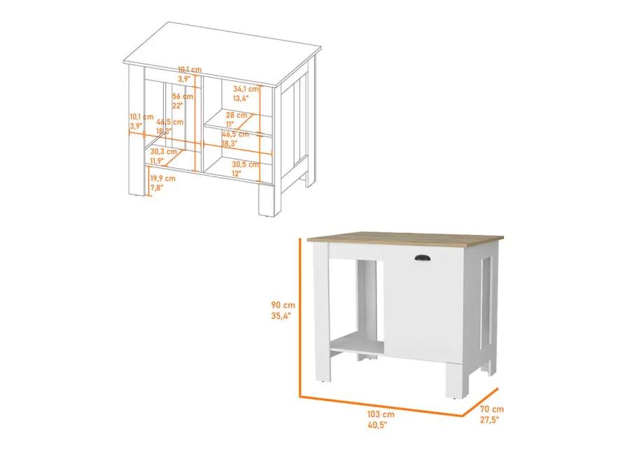 Vancouver 1-Door Kitchen Island With Open Shelf White And Macadamia