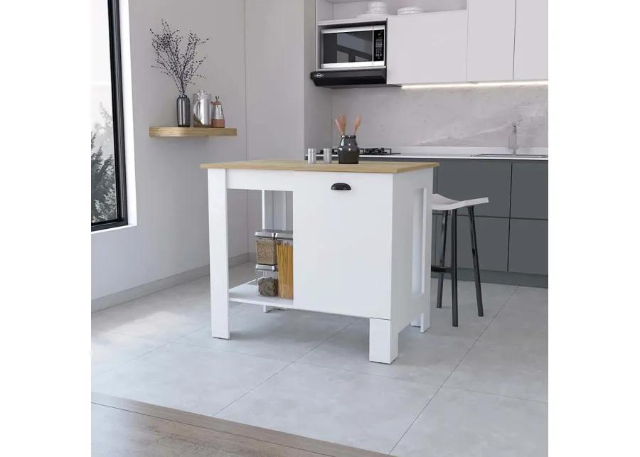 Vancouver 1-Door Kitchen Island With Open Shelf White And Macadamia