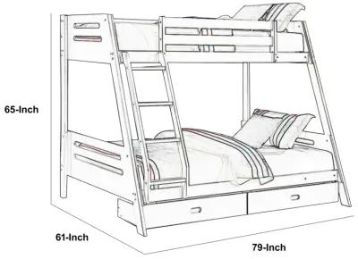 Emily Twin Over Full Bunk Bed with Ladder, 2 Drawers, Gray Solid Wood