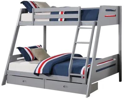 Emily Twin Over Full Bunk Bed with Ladder, 2 Drawers, Gray Solid Wood