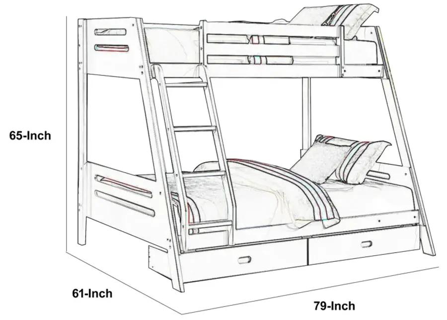 Emily Twin Over Full Bunk Bed with Ladder, 2 Drawers, Gray Solid Wood