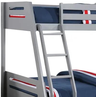 Emily Twin Over Full Bunk Bed with Ladder, 2 Drawers, Gray Solid Wood