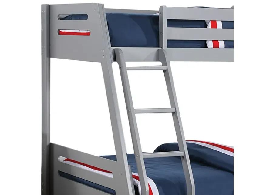 Emily Twin Over Full Bunk Bed with Ladder, 2 Drawers, Gray Solid Wood