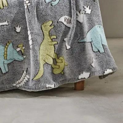 Dino Friends Micro Plush All Season Throw Blanket 50" X 60" Gray by Plazatex