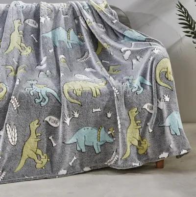 Dino Friends Micro Plush All Season Throw Blanket 50" X 60" Gray by Plazatex