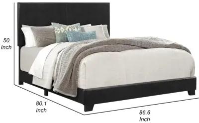 Shirin King Size Bed, Wood, Nailhead Trim, Upholstered Headboard, Black - Benzara