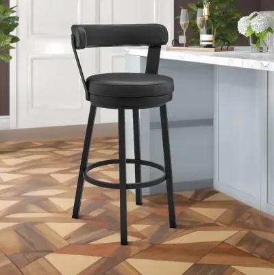 Swivel Barstool with Curved Open Back and Metal Legs, Gray and Black-Benzara