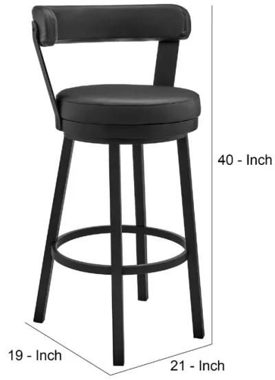 Swivel Barstool with Curved Open Back and Metal Legs, Gray and Black-Benzara