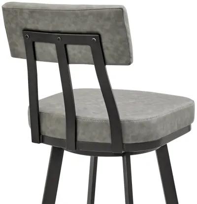 Jinab Swivel Stool in Black Metal with Black Faux Leather