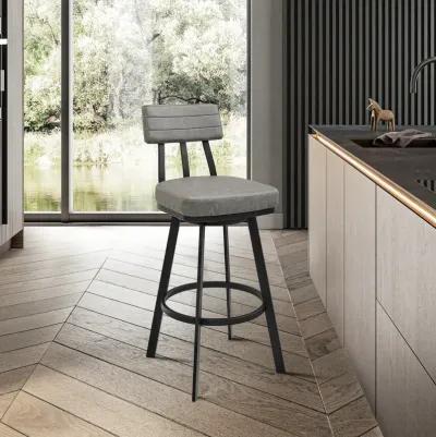 Jinab Swivel Stool in Black Metal with Black Faux Leather