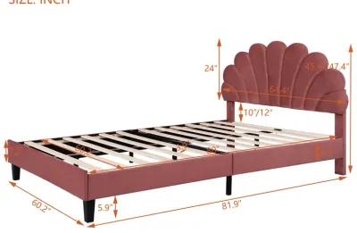 Merax Upholstered Platform Bed with Flower Pattern Velvet Headboard