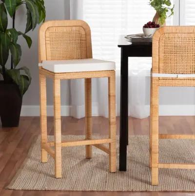 Bali & Pari Zariah Modern Bohemian Natural Brown Rattan and Mahogany Wood Bar Stool