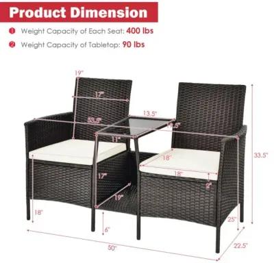 Hivvago Rattan Patio Conversation Set Cushioned with Glass Table