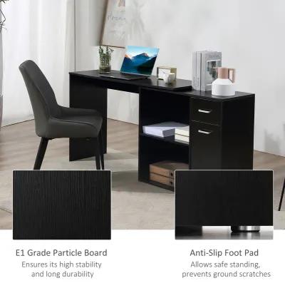 Rotating Home Office L-Shaped Corner Desk w/ Storage Drawer Computer Table Black