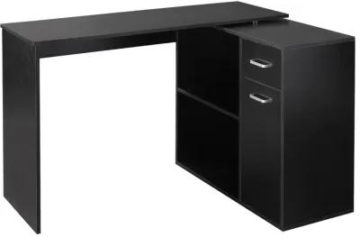 Rotating Home Office L-Shaped Corner Desk w/ Storage Drawer Computer Table Black