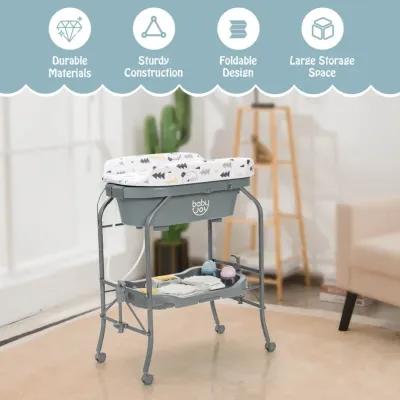 Folding Baby Changing Table with Bathtub and 4 Universal Wheels