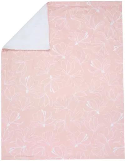 Lambs & Ivy Petals Pink/White Floral Fleece Faux Shearling Soft Baby Blanket