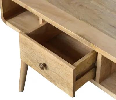 Curved  Solid Wood 2 Drawer Oak-ish Coffee Table