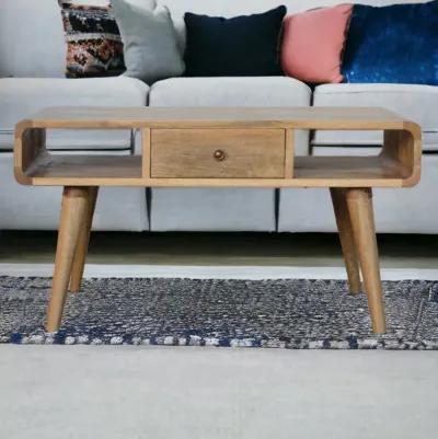 Curved  Solid Wood 2 Drawer Oak-ish Coffee Table