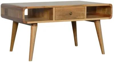 Curved  Solid Wood 2 Drawer Oak-ish Coffee Table