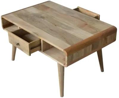 Curved  Solid Wood 2 Drawer Oak-ish Coffee Table