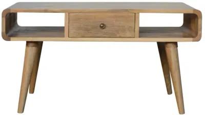 Curved  Solid Wood 2 Drawer Oak-ish Coffee Table