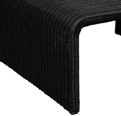 Gigi 36 Inch Coffee Table, Black Woven Rattan, Square Waterfall Edges - Benzara