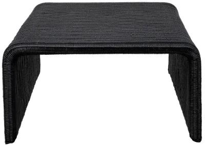 Gigi 36 Inch Coffee Table, Black Woven Rattan, Square Waterfall Edges - Benzara