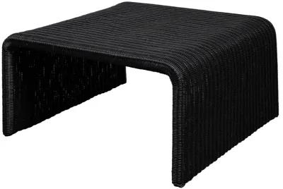 Gigi 36 Inch Coffee Table, Black Woven Rattan, Square Waterfall Edges - Benzara