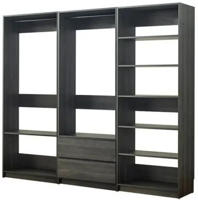 Dee Modular Closet System, 2 Clothing Racks, 6 Shelves, Dark Gray Wood - Benzara