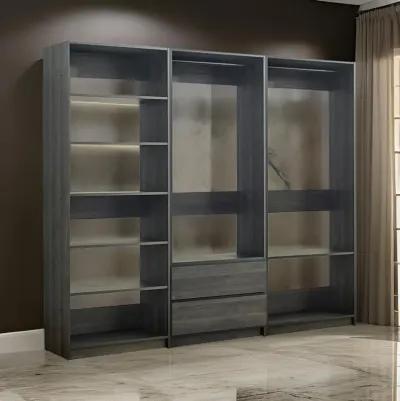 Dee Modular Closet System, 2 Clothing Racks, 6 Shelves, Dark Gray Wood - Benzara