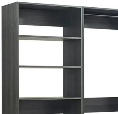 Dee Modular Closet System, 2 Clothing Racks, 6 Shelves, Dark Gray Wood - Benzara