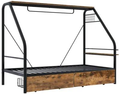 Merax Metal Frame Loft Bed with Clothes Rack