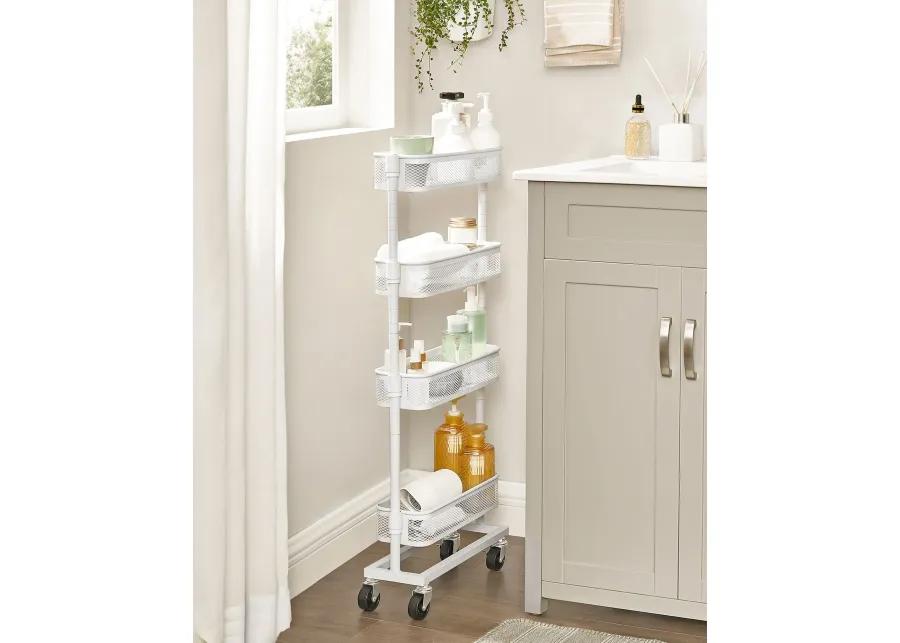 4-Tier Slim Storage Cart - Slide-Out Trolley for Small Spaces, Bathroom, and Kitchen