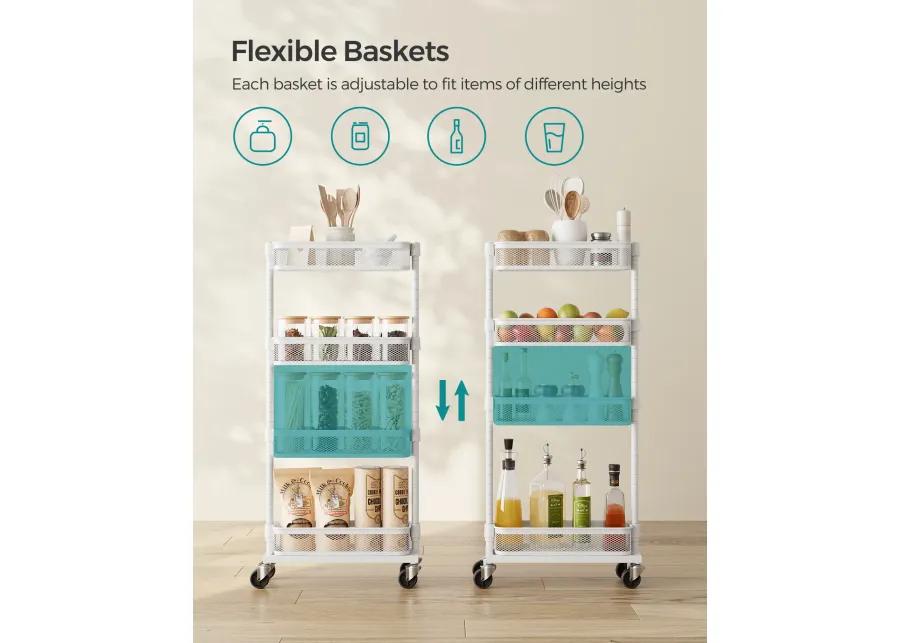 4-Tier Slim Storage Cart - Slide-Out Trolley for Small Spaces, Bathroom, and Kitchen