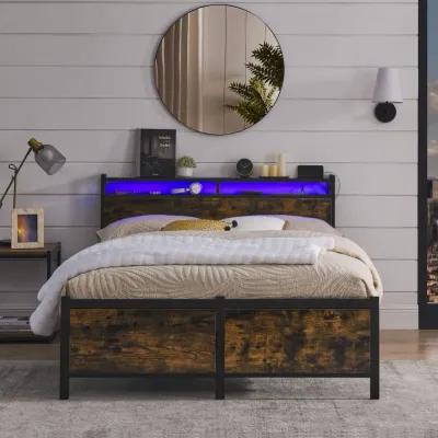 Black Iron Frame Platform Bed with a USB Charging Port