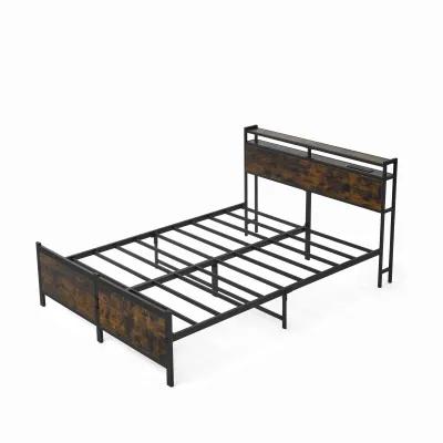 Black Iron Frame Platform Bed with a USB Charging Port