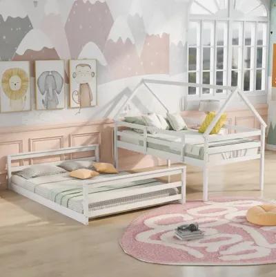 Twin Over Full House Bunk Bed with Built-in Ladder