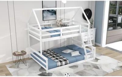 Twin Over Full House Bunk Bed with Built-in Ladder