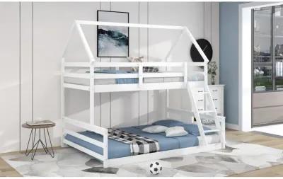 Twin Over Full House Bunk Bed with Built-in Ladder