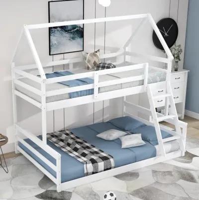 Twin Over Full House Bunk Bed with Built-in Ladder