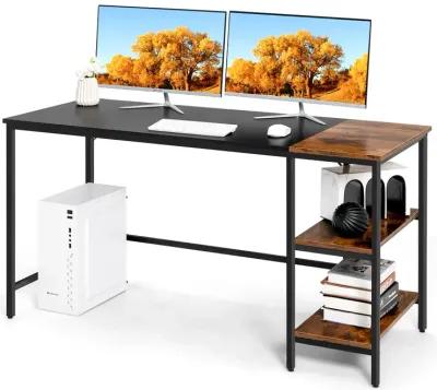 Costway 55'' Computer Desk Writing Workstation Study Table Home Office with Bookshelf Rustic