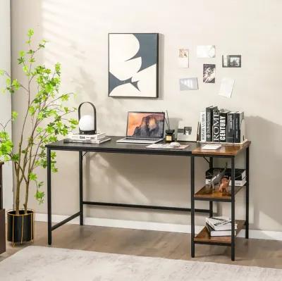 Costway 55'' Computer Desk Writing Workstation Study Table Home Office with Bookshelf Rustic