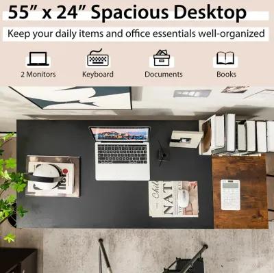 Costway 55'' Computer Desk Writing Workstation Study Table Home Office with Bookshelf Rustic