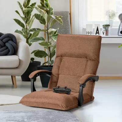 14-Position Adjusting Lazy Sofa Chair with Waist Pillow and Armrests-Coffee