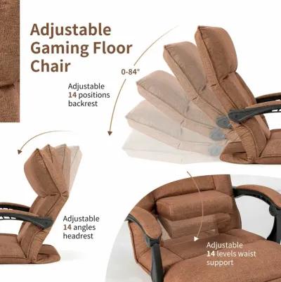 14-Position Adjusting Lazy Sofa Chair with Waist Pillow and Armrests-Coffee