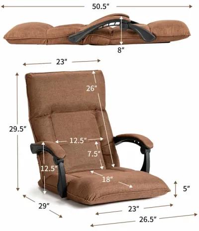 14-Position Adjusting Lazy Sofa Chair with Waist Pillow and Armrests-Coffee