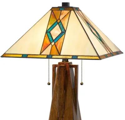 Table Lamp with Tiffany Shade and Geometric Design, Multicolor - Benzara