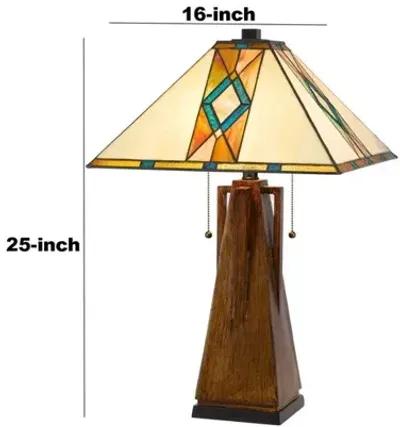 Table Lamp with Tiffany Shade and Geometric Design, Multicolor - Benzara